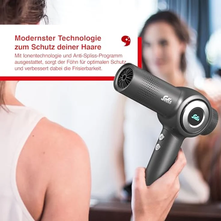Solis Airvolution Haartrockner mit Ionen-Technologie, Diffusor und Ondulierdüsen, Leichter Reiseföhn mit starker Luftstrom, Moderner Profi-Haartrockner mit Display – Bild 2