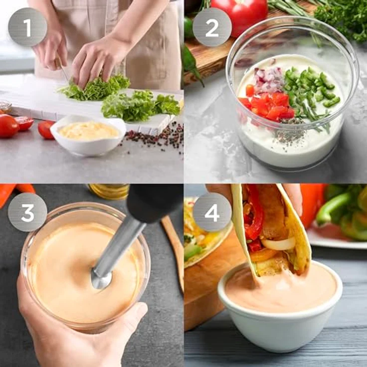 Duronic HB35B Stabmixer, elektrischer Pürierstab 350W, Edelstahl, ergonomischer Handrührgerät für Babynahrung, Smoothies, Suppen, Püree, Sauce – Bild 5