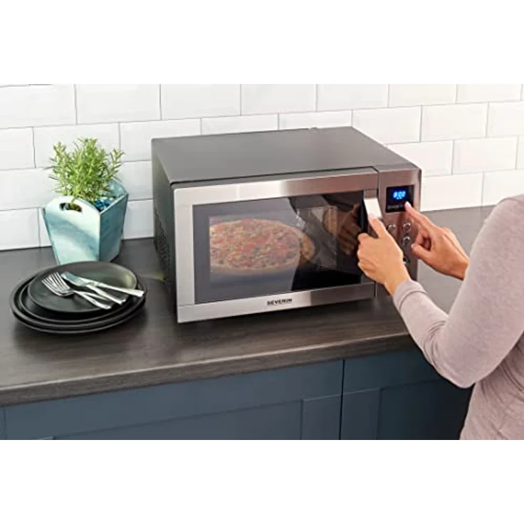 Severin MW 7778 4-in-1 Mikrowelle, 25 Liter Garraum, 900 Watt, Grillfunktion, Heißluft 230°C, Pizzafunktion, Auftauen, 11 Programme, silber – Bild 6