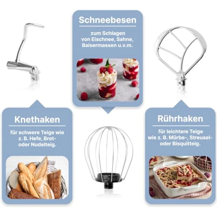 Bomann KM 6030 CB Knetmaschine inkl. transparentem Spritzschutzdeckel mit Nachfüllöffnung, 1100 Watt, 5 Liter, schwenkbarer Multifunktionsarm, blau – Bild 3