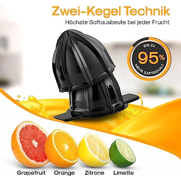 LEBENLANG Saftpresse elektrisch 800ml & Verstellbares Sieb - Orangenpresse, Zitruspresse, Zitronenpresse Obstpresse I Orangensaftpresse Citruspresse elektronisch Orange Juicer – Bild 3