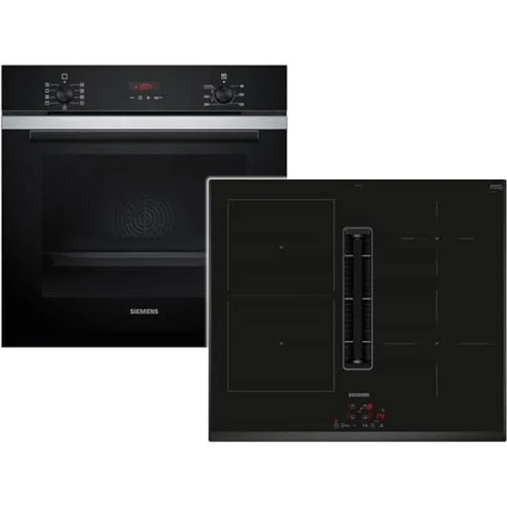 Siemens PQ312IV0SZ Set Pyrolyse Backofen HB273ABS3 aus Edelstahl mit 5 Backofenfunktionen und Induktionskochfeldabzug ED651BS16E