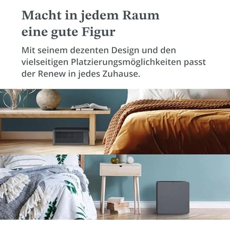 Airthings Renew - Intelligenter Luftreiniger, HEPA-13- und Aktivkohlefilter, mit Trageriemen und Feinstaub-Sensor, filtert gegen Allergien, Pollen, Staub, Gerüche, Tierhaare und Rauch, ideal für Schlafzimmer - Airthings – Bild 3