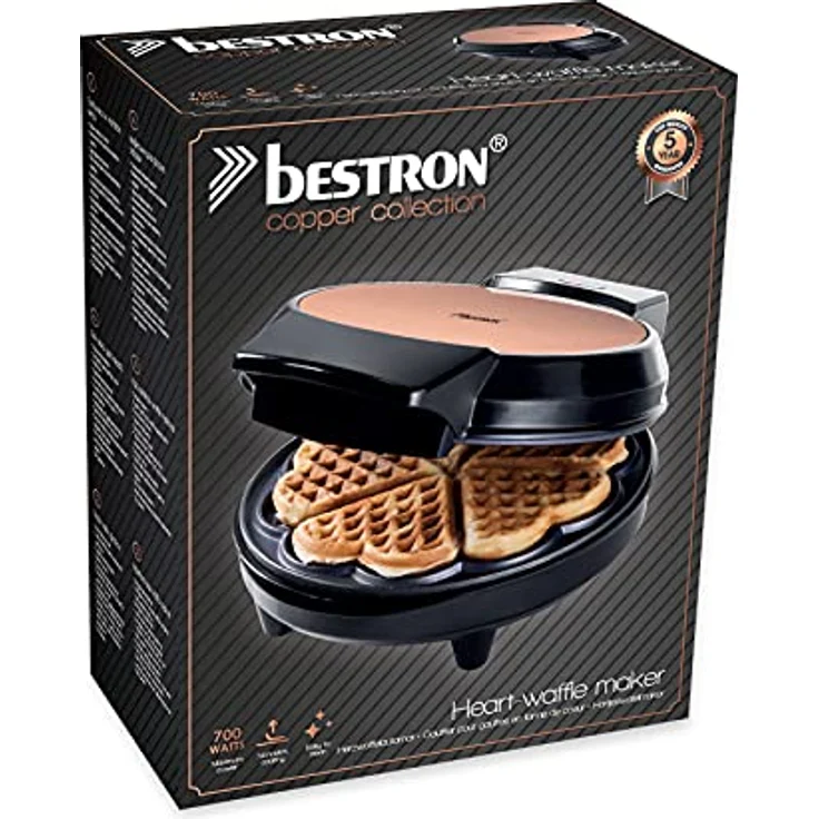 Bestron AWM700CO Herzwaffelautomat, Waffeleisen, 700W, antihaftbeschichtet, Kontrollleuchte, kupfer-schwarz – Bild 5