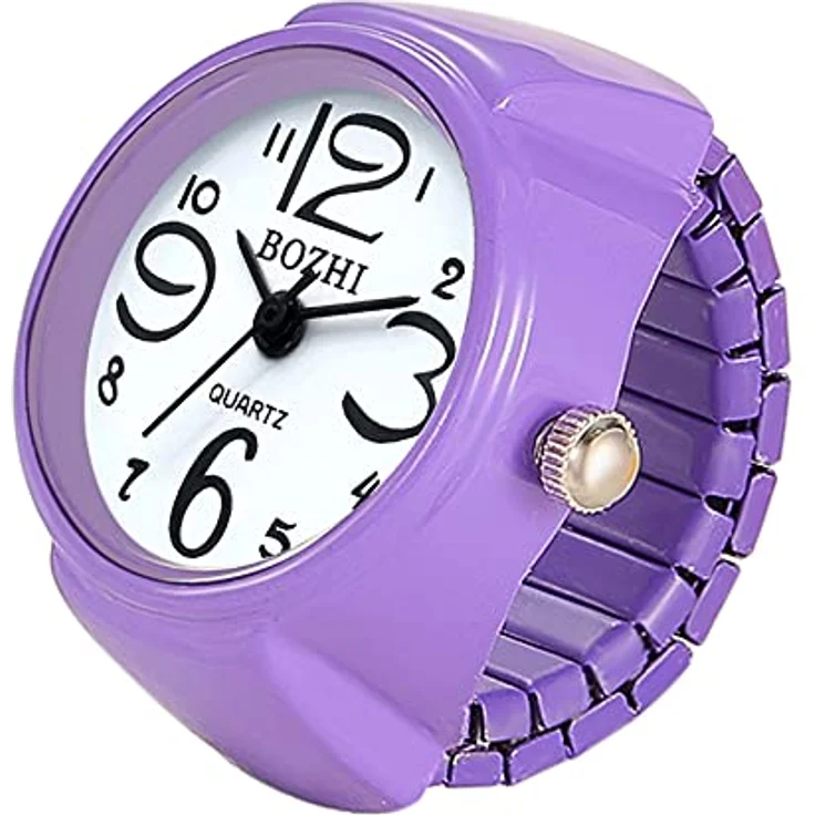 JewelryWe Damen Ringuhr, Elastische Analog Quarzuhr mit großem Zifferblatt, Lila – Bild 1