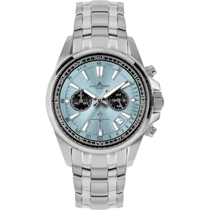 JACQUES LEMANS Herrenuhr Chronograph Liverpool Stahl/Hellblau mit Mineralglas – Bild 1