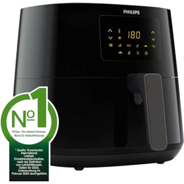Philips HD9280 Heißluftfritteuse, ohne Öl, 2000 Watt, 1200 g Kapazität, Airfryer XL, 6,2 Liter Fassungsvermögen, WiFi-Konnektivität, schwarz – Bild 3