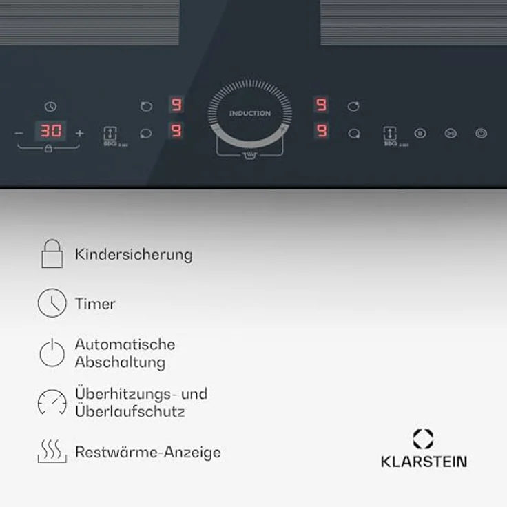 Klarstein Delicatessa 60 Induktionskochfeld, 4-Zonen Einbaukochfeld mit 7.000 W, Flexizone, Thermoboost, Schieberegler, Kindersicherung, Glaskeramik Schwarz – Bild 6