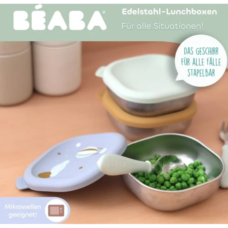 BÉABA, 3er-Set Edelstahlbehälter für Babys,Pürees und Snacks, auslaufsicher, bruchsicher, mikrowellen- & gefriergeeignet, BPA-frei, geruchsneutral, langlebige Aufbewahrungsdosen, 250 ml, Adventure – Bild 2