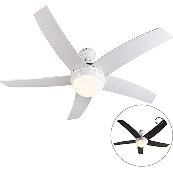 Qazqa - Modern Deckenventilator mit beleuchtung und fernbedienung weiß - Cool 52 I Wohnzimmer I Schlafzimmer - Stahl Rund - LED geeignet E14 – Bild 2