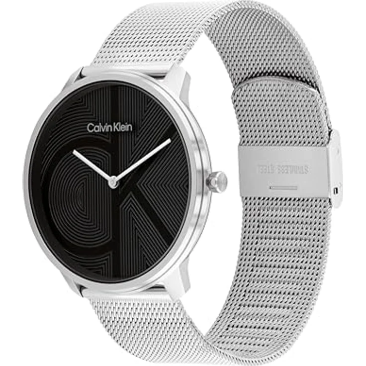Calvin Klein CK Iconic, Zwei-Zeiger-Quarzwerk-Uhr für Herren mit silbernem Edelstahl-Mesh-Gliederarmband, 40 mm Edelstahlgehäuse, schwarz-silbernes Zifferblatt, 3 ATM wasserdicht – Bild 2