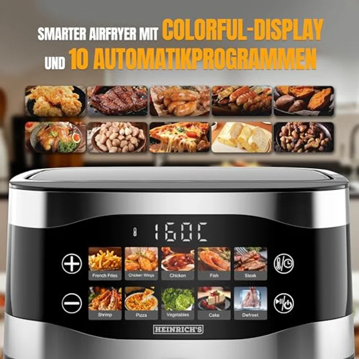 Heinrich´s Heißluftfritteuse XXL, 9 Liter, 10in1 Air Fryer, LED-Display mit Sensor-Touch, 1800W, fettfreie Zubereitung, spülmaschinenfester Korb, Timer – Bild 5