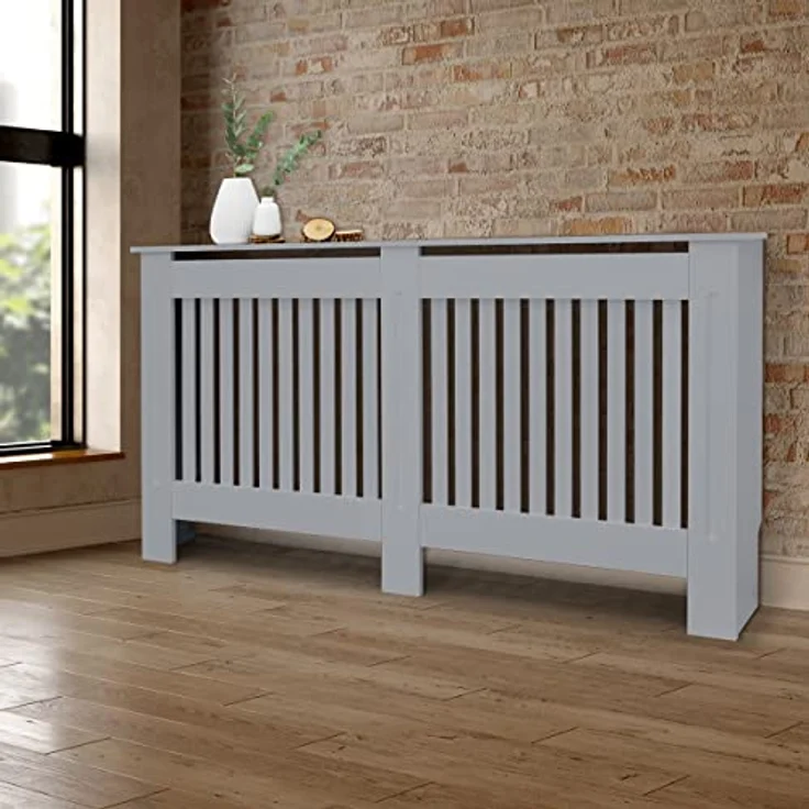 ECD Germany Heizkörperverkleidung Landhausstil 152x19x82cm, Grau, MDF lackiert, Regaloberfläche, Wandmontage, Schlafzimmer Wohnzimmer – Bild 1