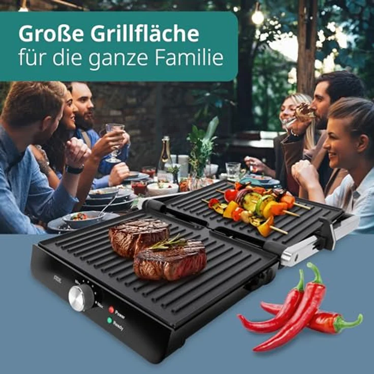 ADE Kontaktgrill 2.000 Watt | antihaftbeschichteter Sandwichmaker 3 in 1 | elektrischer Tischgrill 180° aufklappbar | für Sandwiches, Toast, Steaks, Gemüse, Panini | Edelstahl – Bild 4