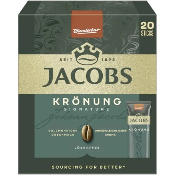 JACOBS Krönung Instantkaffee, kräftig, 20 Sticks à 1,8 g, aromatische Mischung aus Arabica- und Robusta-Bohnen