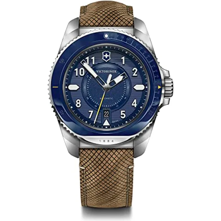 Victorinox Herren Armbanduhr Journey 1884 Ø 43 mm, Swiss Made, Automatik, Wasserdicht bis 200 m, Saphirglas, Holz-Armband, Braun