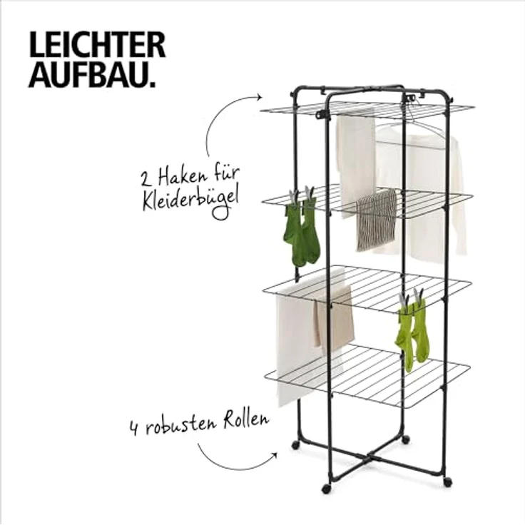 Brabantia HangOn Tower Drying Rack, 23 m (weiß), klappbarer und platzsparender Standtrockner mit Rollen und Aufhängehaken – Bild 6