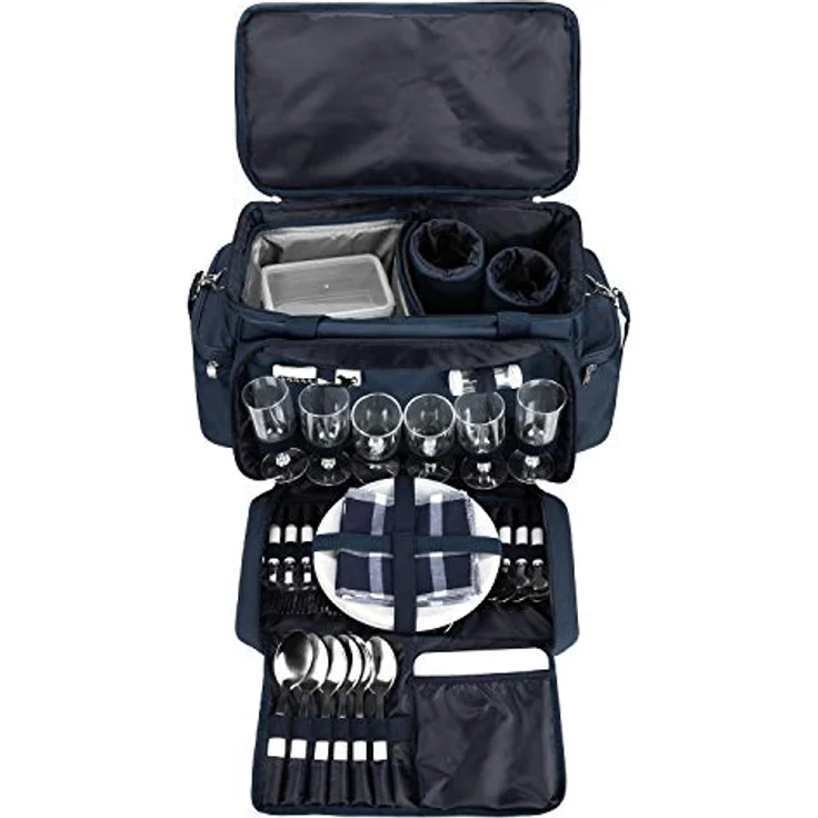 Anndora XXL Picknicktasche 6 Personen blau weiß - Vollausstattung 57 Teile – Bild 8