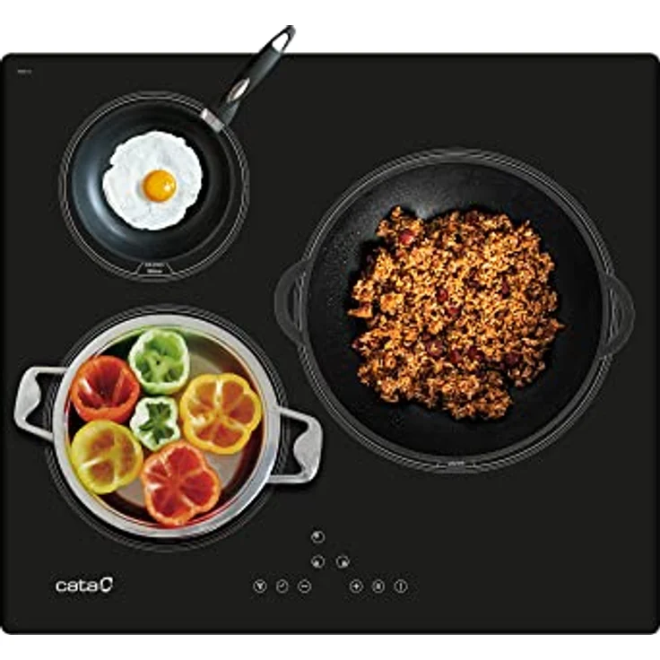 CATA IB 6303 BK Induktionskochfeld Farbe Schwarz Kochplatte mit 3 Kochfeldern 9 Regulierbare Leistungsstufen Touch Control mit Akustischem Warnton Leistung 7,1kW Breite 59 cm – Bild 2