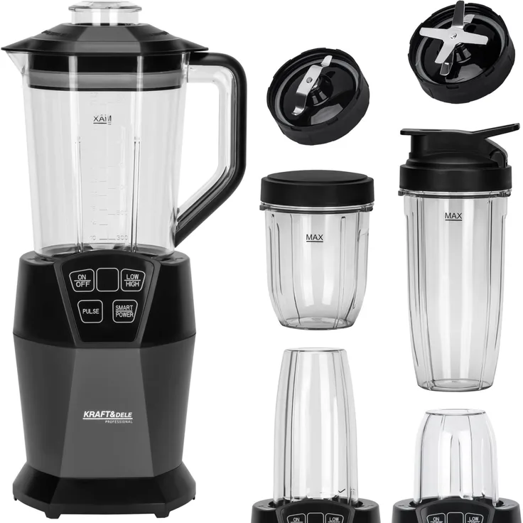 KRAFT&DELE KD4149 Standmixer, 1850W, 1500ml + 800ml + 400ml Behälter, Edelstahlmesser, LED-Touchscreen, Überhitzungsschutz, Smoothie Maker