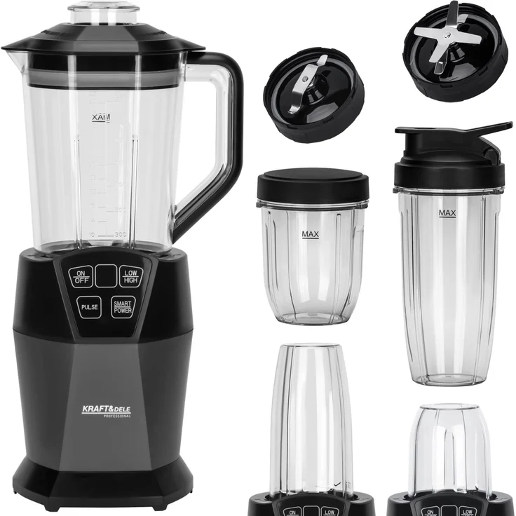 KRAFT&DELE KD4149 Standmixer, 1850W, 1500ml + 800ml + 400ml Behälter, Edelstahlmesser, LED-Touchscreen, Überhitzungsschutz, Smoothie Maker
