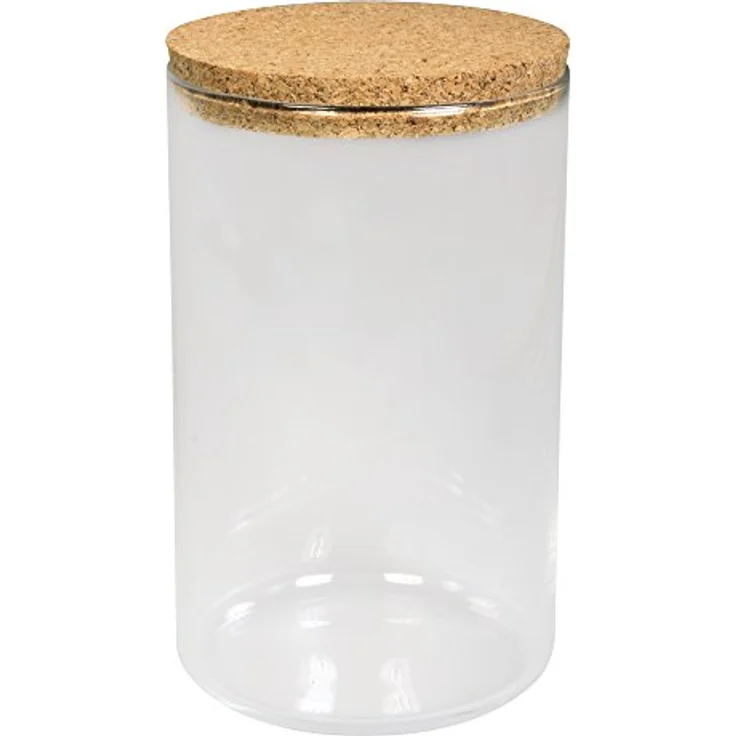 Rayher Glasdose mit Korkdeckel, Höhe 16,5 cm, ø 9,5 cm, Füllmenge ca. 850 ml, lebensmittelecht, Glasbehälter für Müsli, Nudeln, Bonbons, Dekoration Küche – Bild 1