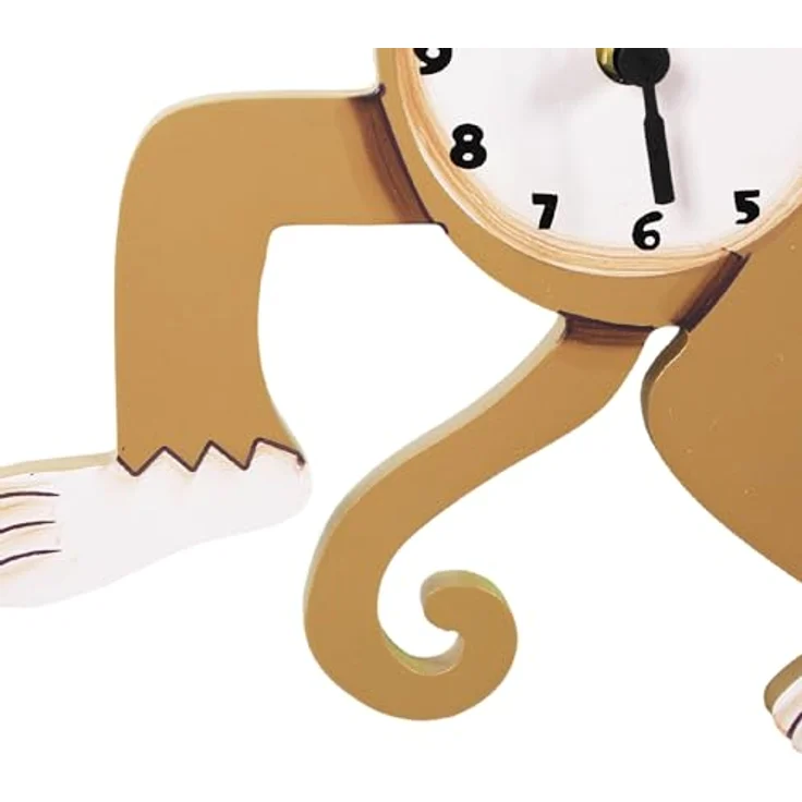 Teamson Kids Sunny Safari Monkey Wanduhr, Braun, Holzwerkstoff, 29x4x41 cm, keine Montage erforderlich, Kinderuhr zur Zeitlernung – Bild 6