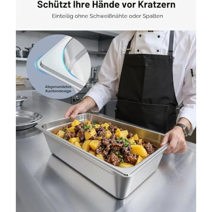 VEVOR Gastronormbehälter Hotelpfanne, 20,5 L Edelstahl, rostfrei und wiederverwendbar, für Catering und Aufbewahrung von Speisen – Bild 5
