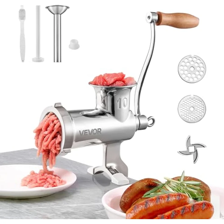 VEVOR manuelle Fleischmühle, Edelstahl 304, handbetriebene Fleischmahlmaschine mit Tischklemme, 2 Schleifplatten, Wurstfüller, ideal für Küche und Restaurant – Bild 1