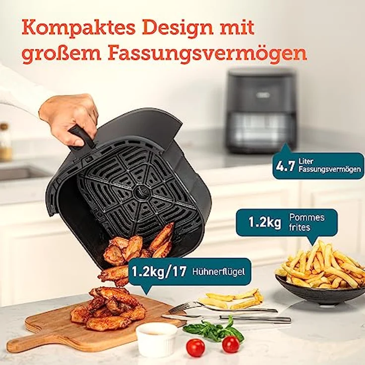 COSORI Heißluftfritteuse XXL 4,7 L, Energieeinsparung 9-in-1 Airfryer, Max 230℃, kompakte Heissluftfriteuse mit Rezeptbuch auf Deutsch, Ohne ÖL mit Digitalem Display, Leise, 4 Portionen, 1500W – Bild 5
