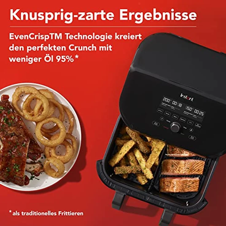 Instant Vortex Plus VersaZone Heißluftfritteuse - 8.5L Digitaler Air Fryer, Schwarz, 8-in-1 Smart Programme - Frittieren, Backen, Braten, Grillen, Dörren, Aufwärmen, XL Kapazität - 1700W – Bild 4