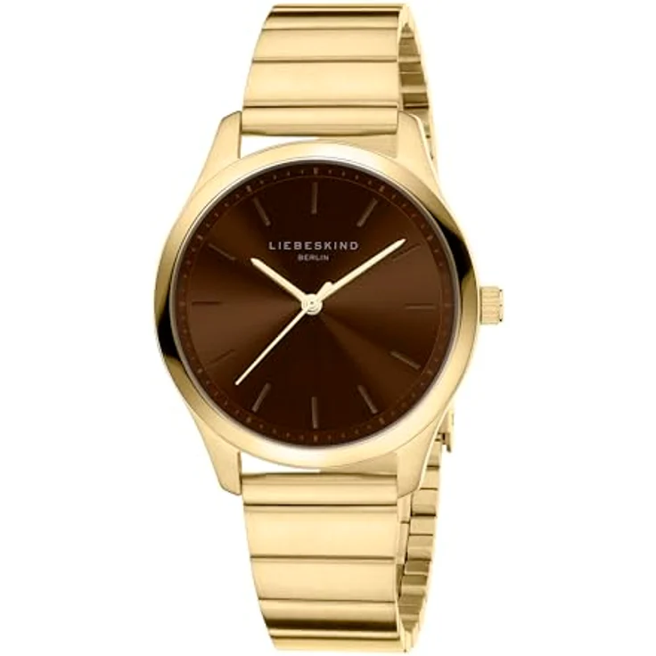 Liebeskind Quarzuhr Damen, 33 mm Edelstahlgehäuse gold teilmattiert, klassisches Design, 5 ATM wasserdicht, Lederarmband – Bild 2