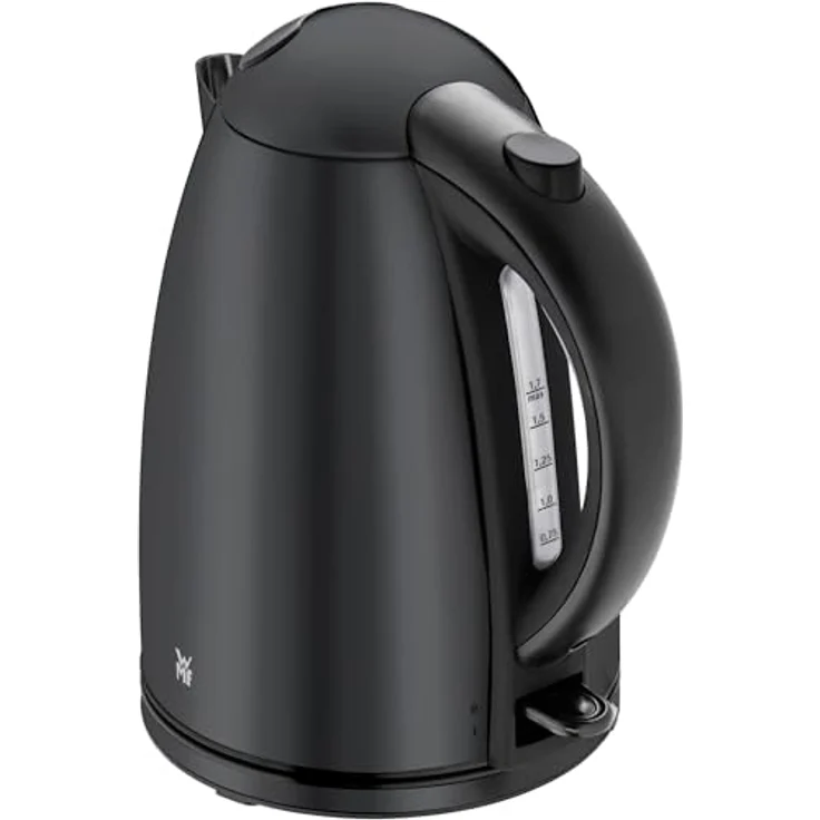WMF Stelio Wasserkocher Edelstahl 1,7l, elektrischer Wasserkocher mit Kalkfilter, 2400 W, Wasserstandanzeige beleuchtet, edelstahl matt schwarz – Bild 1