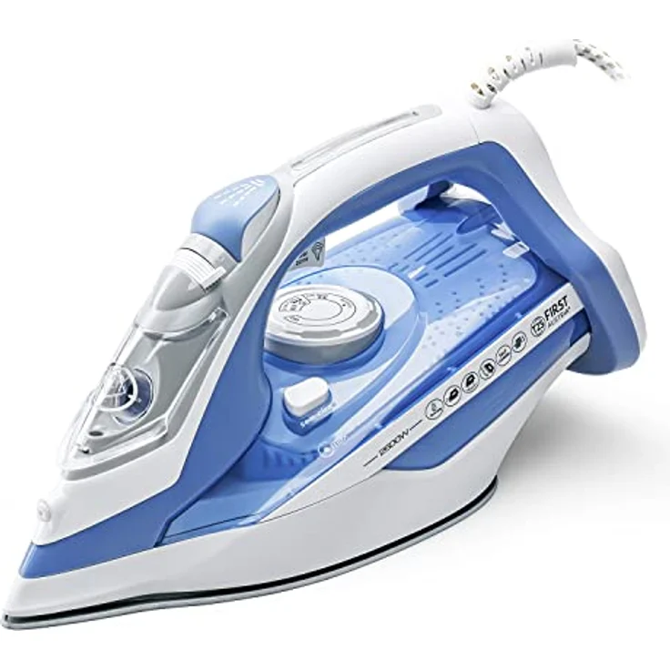 TZS First Austria Dampfbügeleisen, verstellbare Dampfstärke & vertikaler Dampfstoß, 450 ml Wassertank, inkl. Wasserbehälter, in Weiß/Grau/Blau, 2600 W – Bild 1