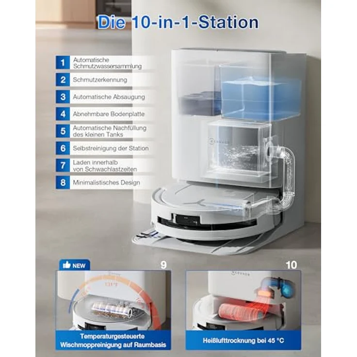ECOVACS DEEBOT T80 OMNI Saugroboter mit Wischfunktion, 18.000 Pa Saugkraft, OZMO ROLLER mit Selbstreinigung, ZeroTangle 3.0, Weiß – Bild 5