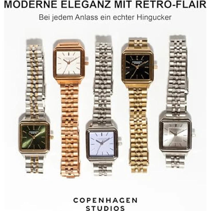 COPENHAGEN STUDIOS Vintage Square Watch, Bicolor Silber & Gold, 24 mm, Damenuhr aus poliertem Edelstahl mit Quarzwerk, 5 ATM wasserdicht, kratzfest – Bild 5