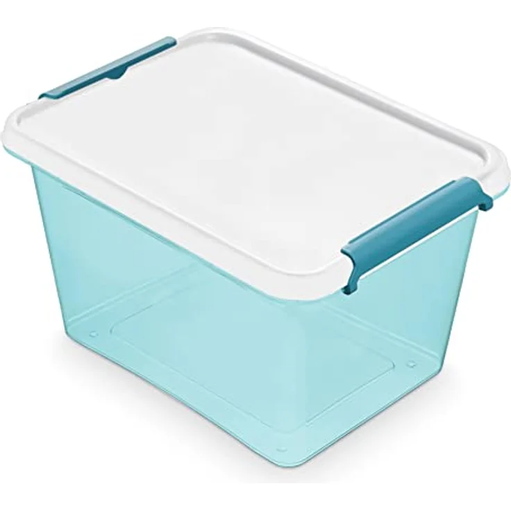 Kreher 3 Stück Aufbewahrungsboxen Arctic Blue mit Deckel aus Kunststoff. Nutzvolumen von ca. 15,5 Liter. Stapelbar und nestbar. Maße BxTxH in cm: 39 x 29 x 21,5 – Bild 2
