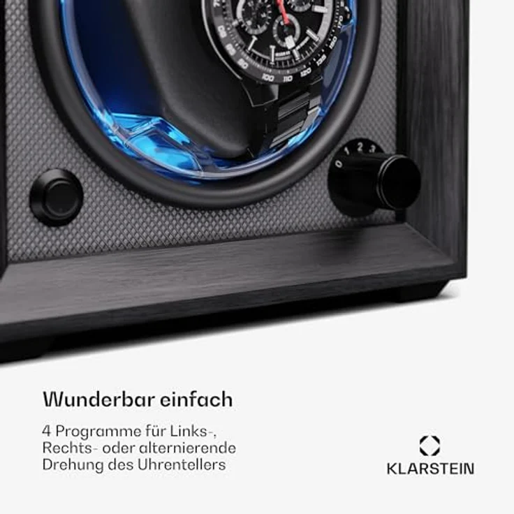 Klarstein Brienz 1 Uhrenbeweger, Holz-Optik, 4 Rotationsmodi, blaue Innenbeleuchtung, für 1 Automatik-Uhr – Bild 5