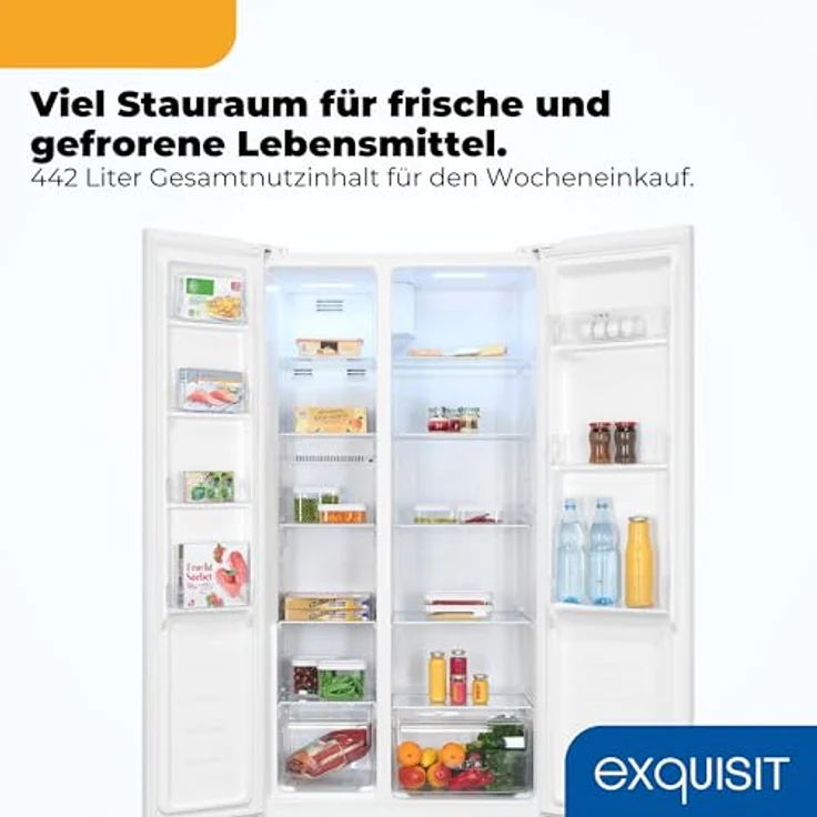 Exquisit SBS546-040D, Side-by-Side Kühl-Gefrierkombination, 442 Liter, No-Frost, LED-Display, 10 Ablagen, leiser Betrieb, weiß – Bild 6
