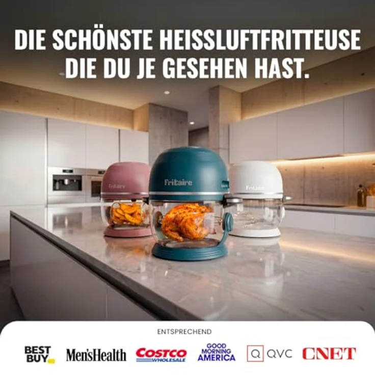 Fritaire Carbon8, Heißluftfritteuse mit selbstreinigender Glasschüssel und 6 One-Touch-Kochfunktionen, inklusive Drehspieß und Zubehör – Bild 6