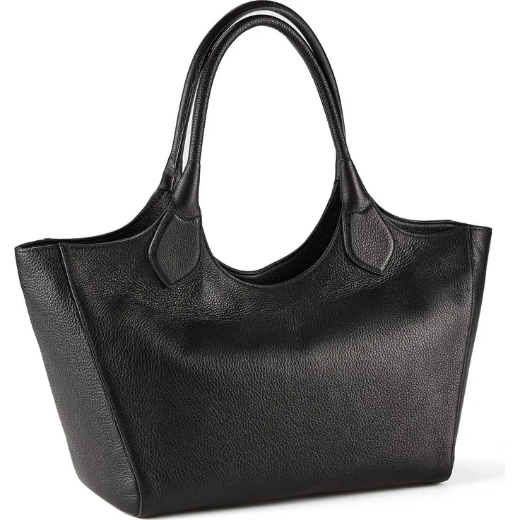 Abro Senta Shopper Tasche Leder 53 cm, Schwarz, mit Schulterband und Reißverschlussfächern