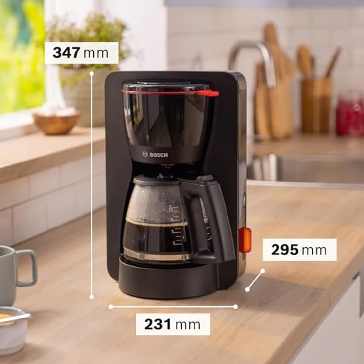 Bosch Filterkaffeemaschine MyMoment TKA3M133, Glaskanne 1,25 L, für 10-15 Tassen, 60min Warmhaltefunktion, Tropfstopp, schwenkbarer Filterträger, Entkalkungsprogramm, 1200 Watt, Schwarz matt – Bild 2