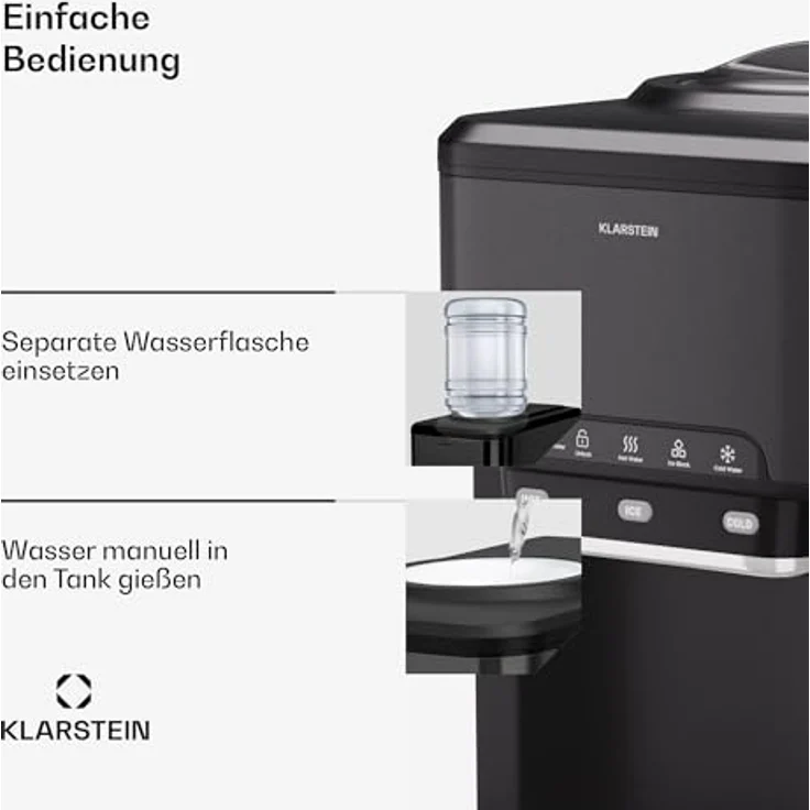 Klarstein Eiswürfelmaschine Aqueous, 3-in-1 mit Heiß- und Kaltwasserdispenser, selbstreinigend, 20 kg Eis pro Tag, BPA-frei – Bild 3