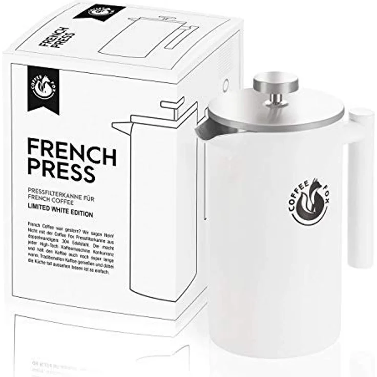 French Press Kaffeekanne aus doppelwandigem Edelstahl Weiße Pressfilterkanne Französische Kaffeepresse – Bild 2