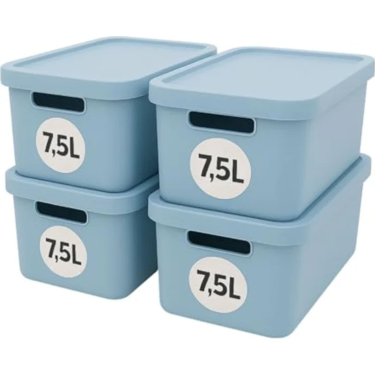 Plastard Aufbewahrungsboxen mit Deckel, 7,5 L, 4er-Set, Blau, BPA-frei, stapelbar, robuste Kunststoffbox für Küche, Bad, Büro und Kinderzimmer – Bild 1