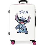 Disney Adorable Stitch mittelgroßer Koffer, Weiß, 46 x 65 x 23 cm, starres ABS, seitliches Zahlenschloss, 56 l, 3 kg, 4 Doppelräder