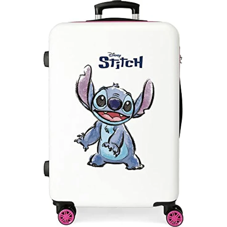 Disney Adorable Stitch mittelgroßer Koffer, Weiß, 46 x 65 x 23 cm, starres ABS, seitliches Zahlenschloss, 56 l, 3 kg, 4 Doppelräder – Bild 1