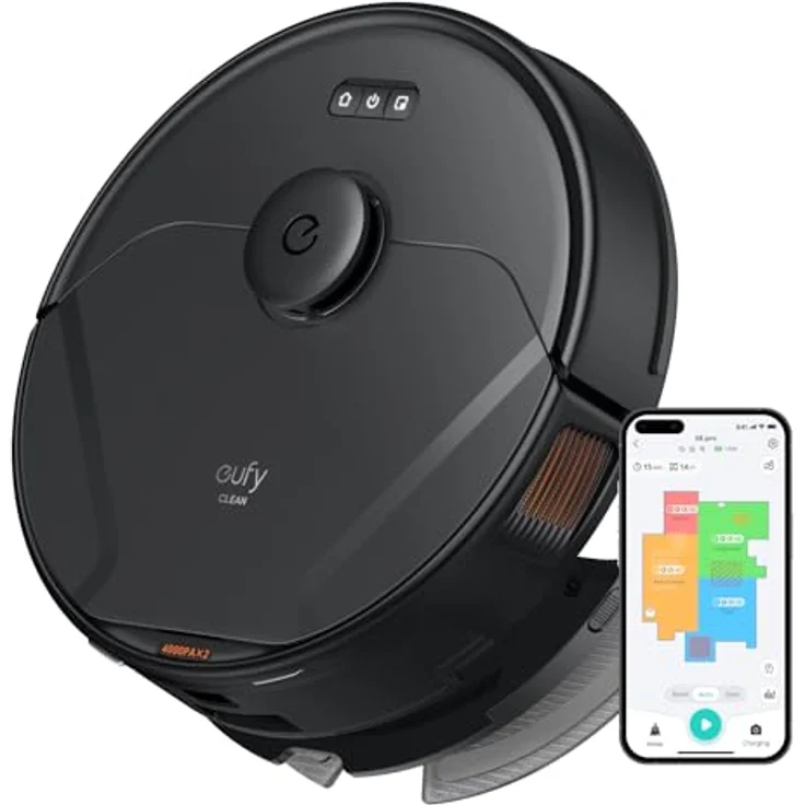 eufy Clean X8 Pro Saugroboter mit Wischfunktion, Twin-Turbine™ 2× 4.000Pa Saugkraft, aktiver Entwirrungs-Bürste und iPath™ Laser-Navigation für Tiefenreinigung von Tierhaaren auf Teppichen – Bild 1