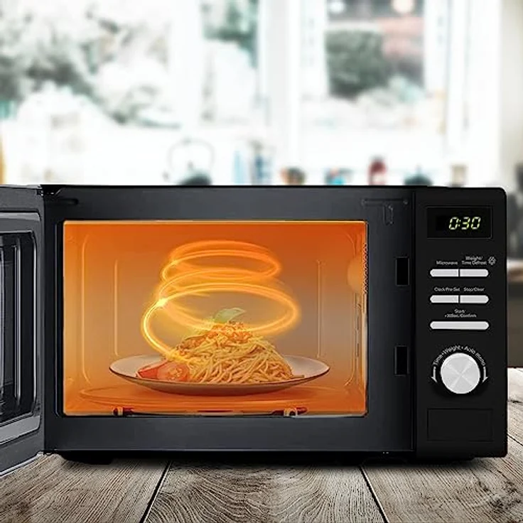 ICQN ?KEA 4602B Mikrowelle Standgerät, Garraum 20 L, 700 W, 5 Leistungsstufen, 8 Automatikprogramme, Gewicht und zeitgesteuerte Auftauen, Kindersicherung, Glasdrehteller (25,5 cm), schwarz – Bild 5