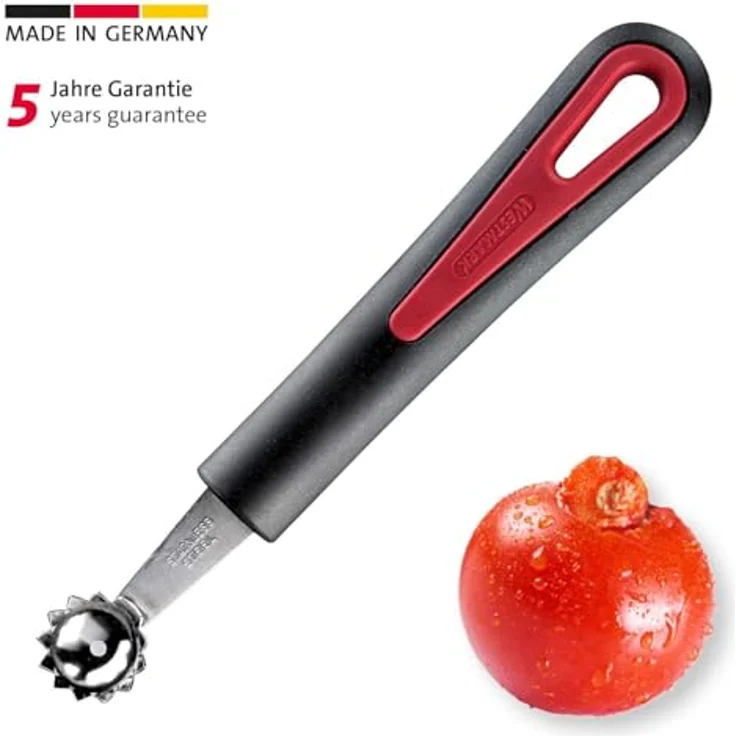 Westmark Aushöhl-Löffel-Tomatenstrunk-Entferner, Mit gezahntem Rand, Ø 21 mm, Rostfreier Edelstahl-Kunststoff, Länge: 16,6 cm, Gallant, Schwarz-Rot-Silber, 29202270 – Bild 3